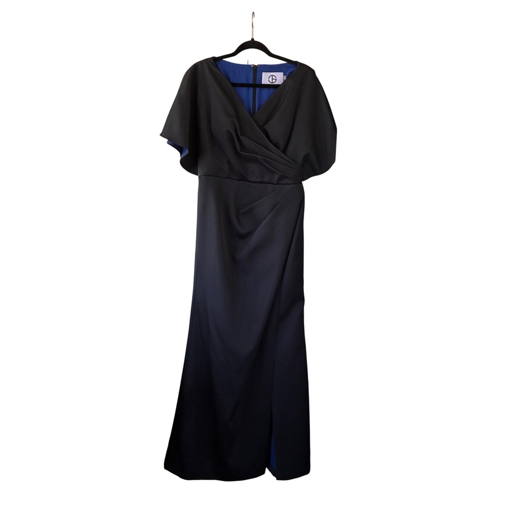 Tahari Maxi Gown Women 8 Black V-Neck Flutter‎ Sleeve Formal Gown Old Money